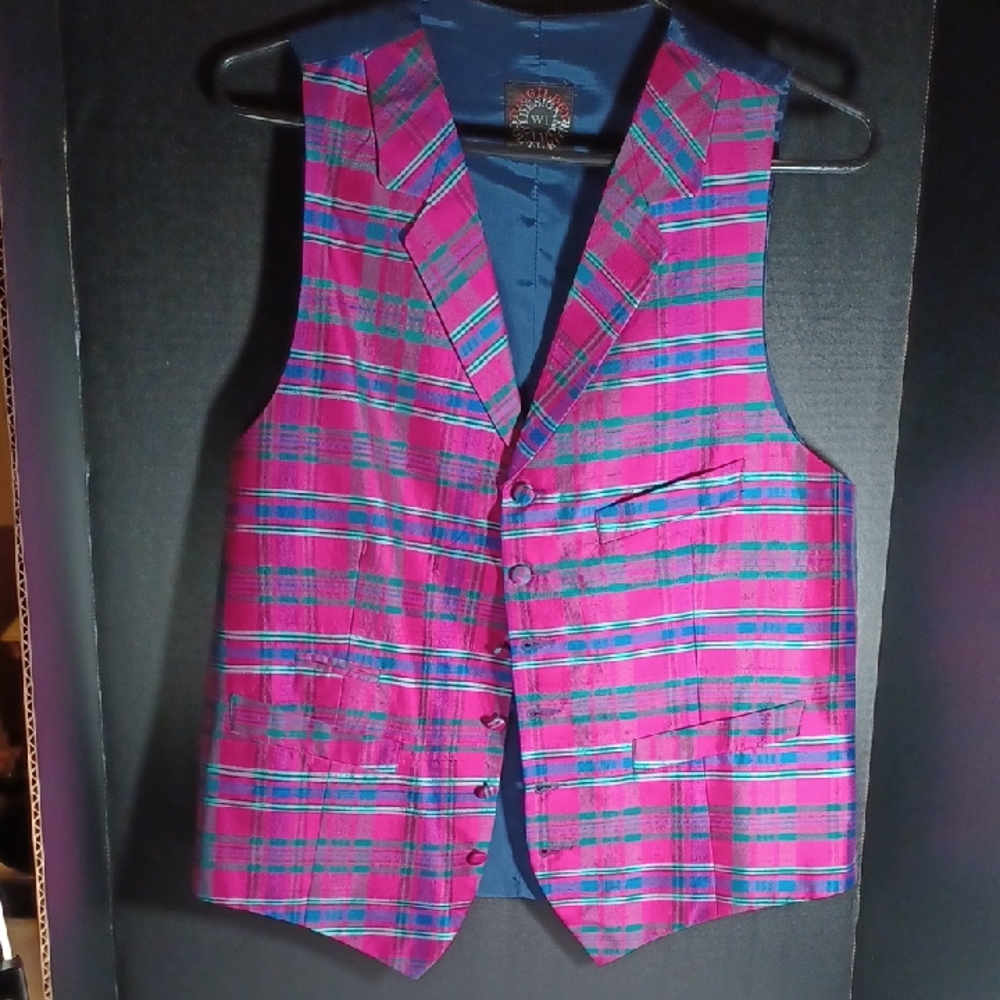 Plaid Pink and Blue Men's Vest
